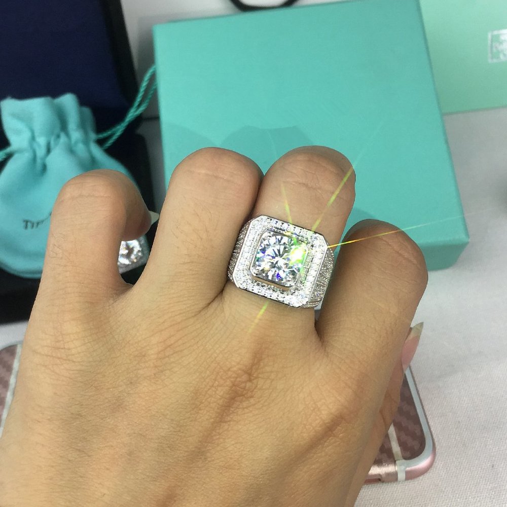 NEW Mens 925 Silver Round Diamond Halo Ring - Picture 2 of 7